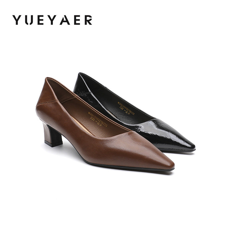 月芽儿高跟鞋女2025新款秋季粗跟法式浅口通勤工装单鞋工作鞋时尚,女鞋,浅口单鞋,淘宝优惠券,粉丝福利购,淘宝优惠卷