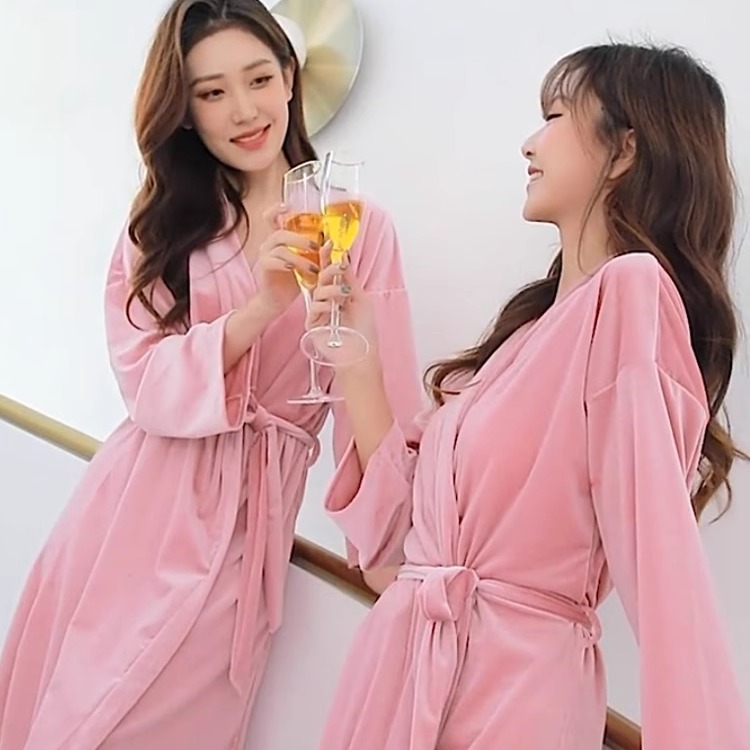 结婚晨袍女新娘伴娘金丝绒睡袍