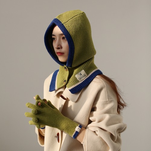 巴拉克拉法帽手套两件套女露二指