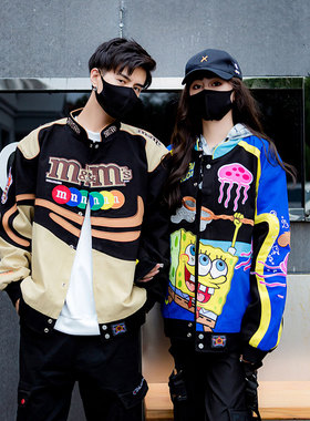 杜戴克dudack男女秋冬新款潮牌棒球服个性牛仔嘻哈外套大码夹克