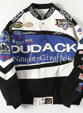 杜戴克2022新款男女潮牌刺绣拼接白色休闲韩版时尚潮流男装夹克