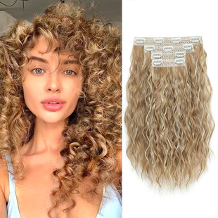 工厂欧美4片式 水波纹化纤发增发量接发片卡子发假发片13inch