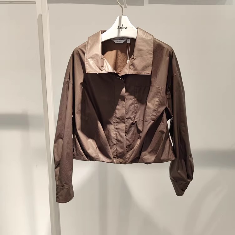 伊芙商场同款2025新款秋丽设计感全棉高腰翻领短外套女1G7611251