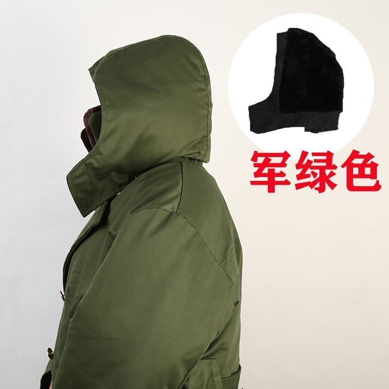 军绿色连帽帽子男女可拆卸羊皮毛一体保暖防寒户外风