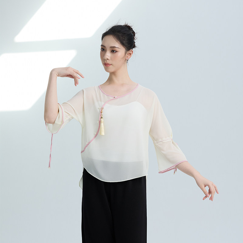 舞由吾律 长袖纱衣朝颜 新中式斜襟纱衣古典舞服中式舞服练功服女