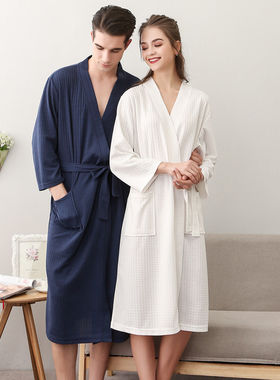 睡袍男士薄款2026新款吸水养生馆睡衣速干浴巾华夫格浴袍女夏浴衣