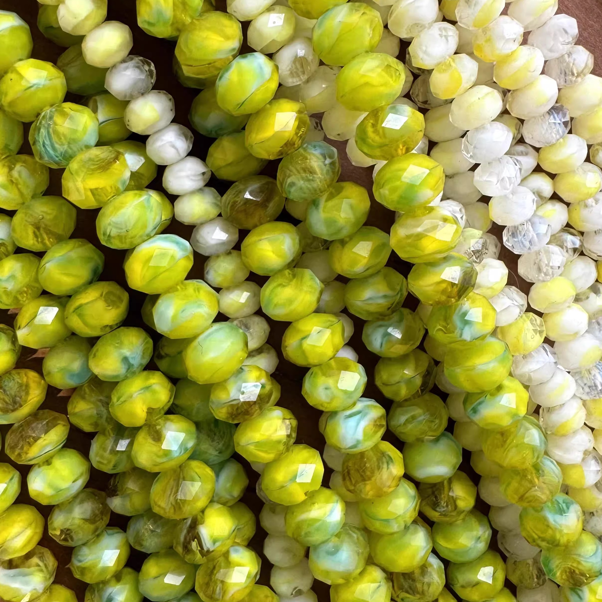 天然石1串切面8mm水晶车轮珠玻璃