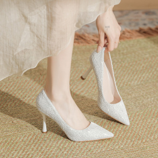 加宽高跟鞋女细跟礼服宴会百搭设计感小众单鞋仙女风配裙子伴娘鞋