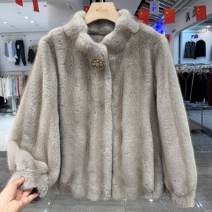 高贵妈妈装短款仿貂绒外套冬装新款洋气小个子皮草中老年气质上衣