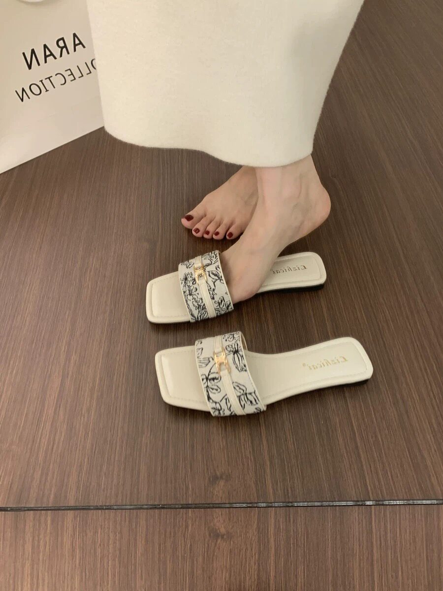 晚晚风复古波西米亚度假露趾凉鞋仙女鞋子夏季一脚蹬度假凉拖凉鞋