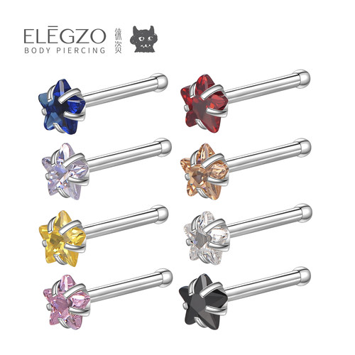 ELEGZO五角星锆石钛钢医用不锈钢直杆鼻钉耳骨钉耳钉迷你多色可选