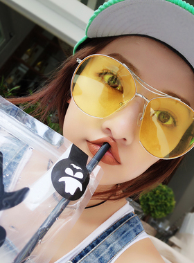 圆脸切边透明ins街拍眼睛太阳镜