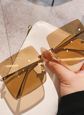 墨镜女ins大脸显瘦半框切边新款潮圆脸复古港风网红大框太阳眼镜