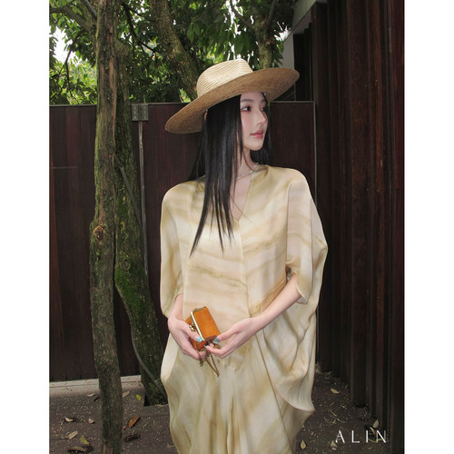 ALIN春夏晕染设计鱼尾连衣裙女