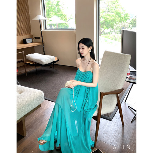 ALIN夏连衣裙宽松A字吊带长裙女