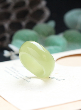 原创和田玉黄玉方圆指环