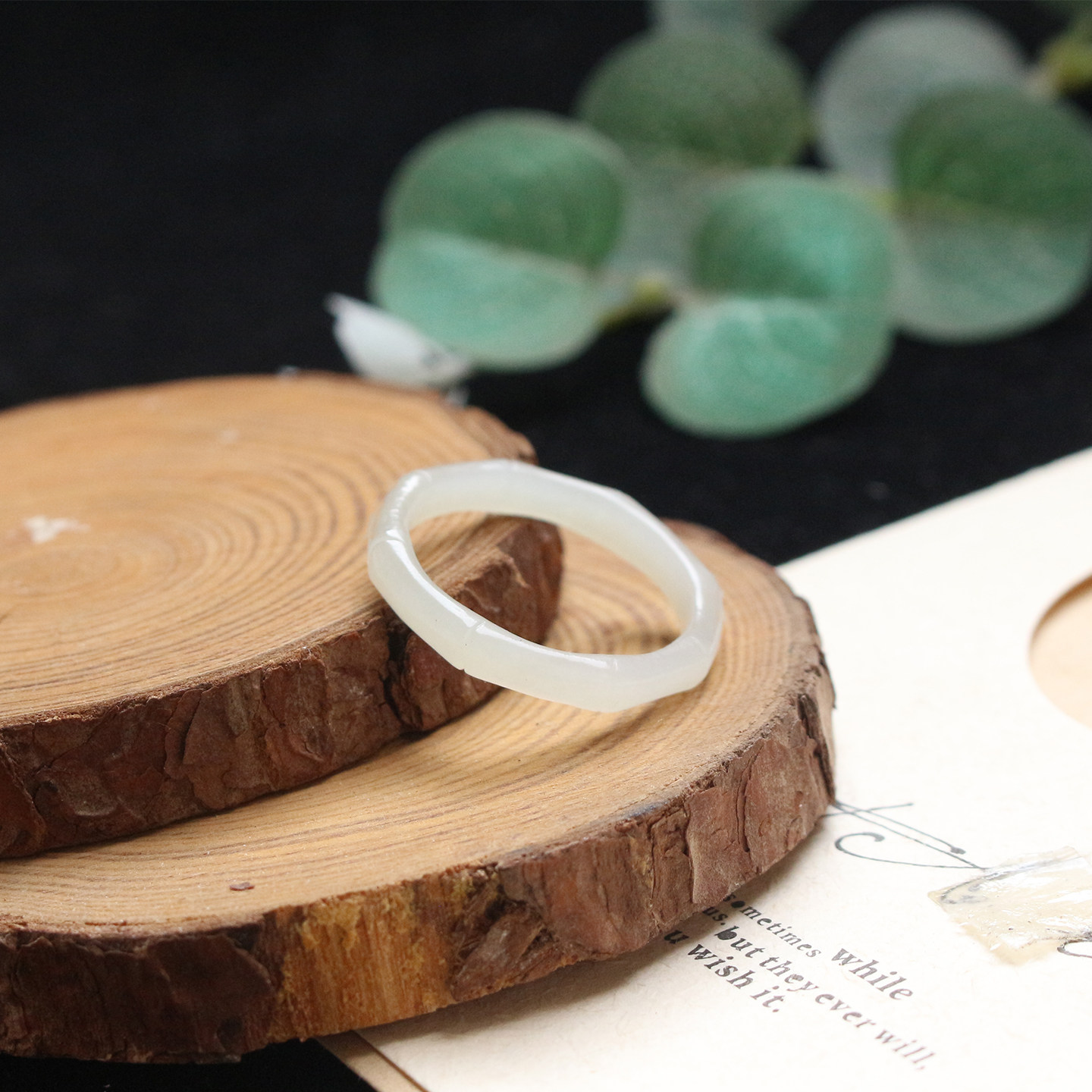 原创和田玉步步高升竹节戒指