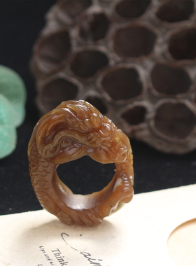 复古文玩和田玉糖玉腾龙扳指