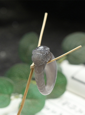 原创和田玉烟紫貔貅戒指