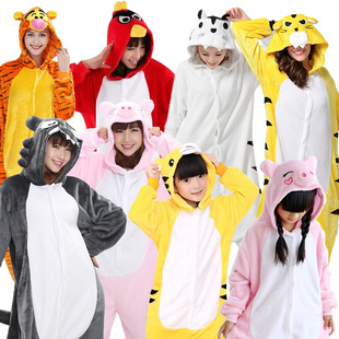 儿童演出人偶连体睡衣卡通动物小鸟大灰狼老虎粉猪亲子男女表演服