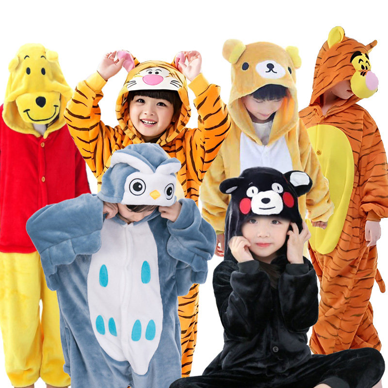 儿童演出卡通动物睡衣小熊维尼跳跳虎轻松熊本熊猫头鹰连体表演服