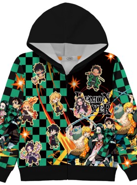 跨境新款 漫画印花服装 中大童拉链连帽外套夹克衫36354-36360