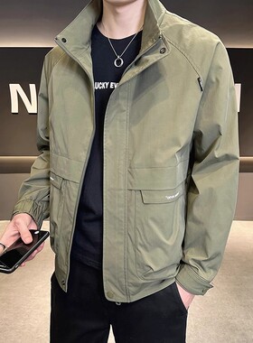 立领夹克男士秋装外套2025新款潮流修身工装上衣服秋冬款加棉褂子