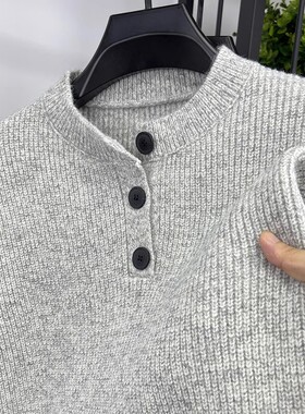 设计师款秋冬季V领毛衣男加绒加厚复古慵懒风上衣宽松潮牌针织衫