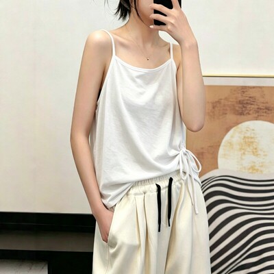 夏季新款抽绳设计时尚宽松修身高弹面料无拘无束薄款无袖吊带背心