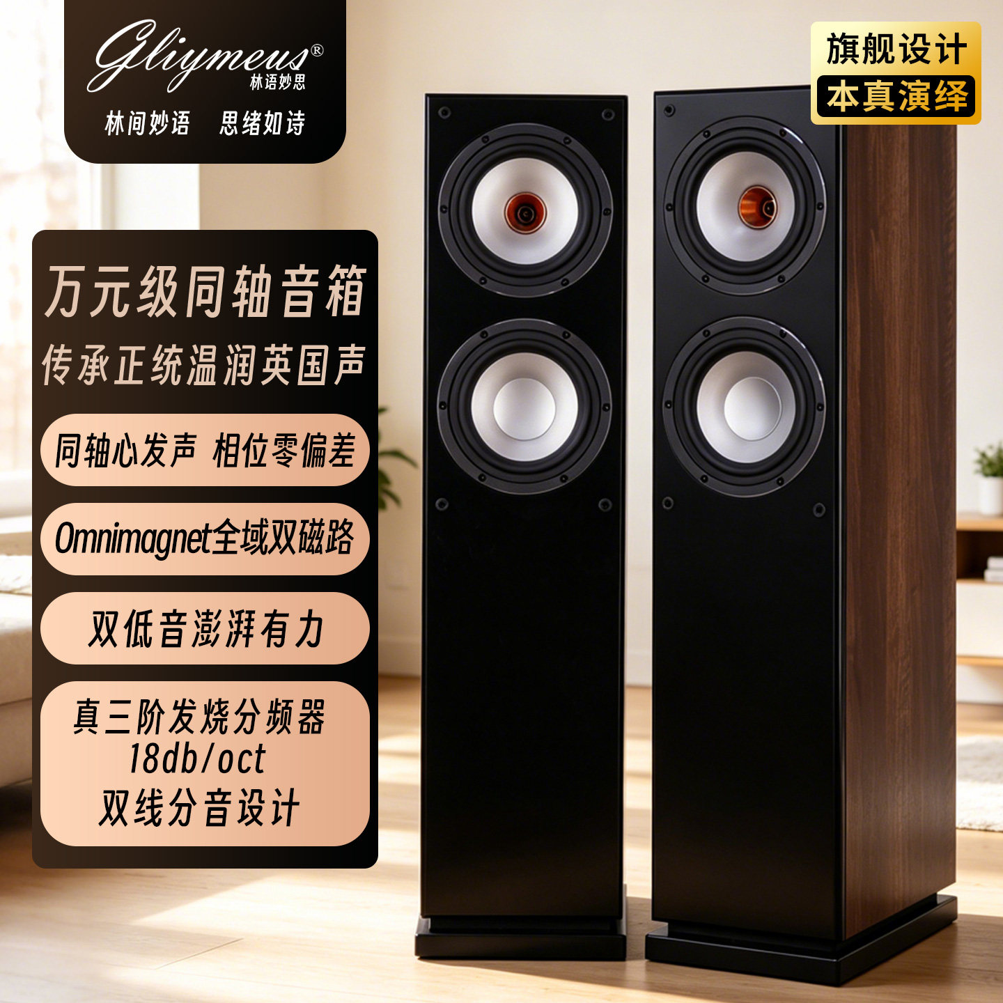 原装Gliymeus传承英国XT6F同轴三分频HIFI发烧级音箱落地无源音响