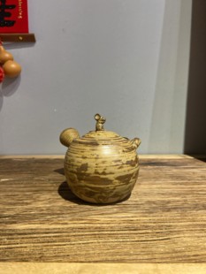 日本常滑烧已故名家 藤井规仙作陶泥自然釉侧把急须泡茶壶