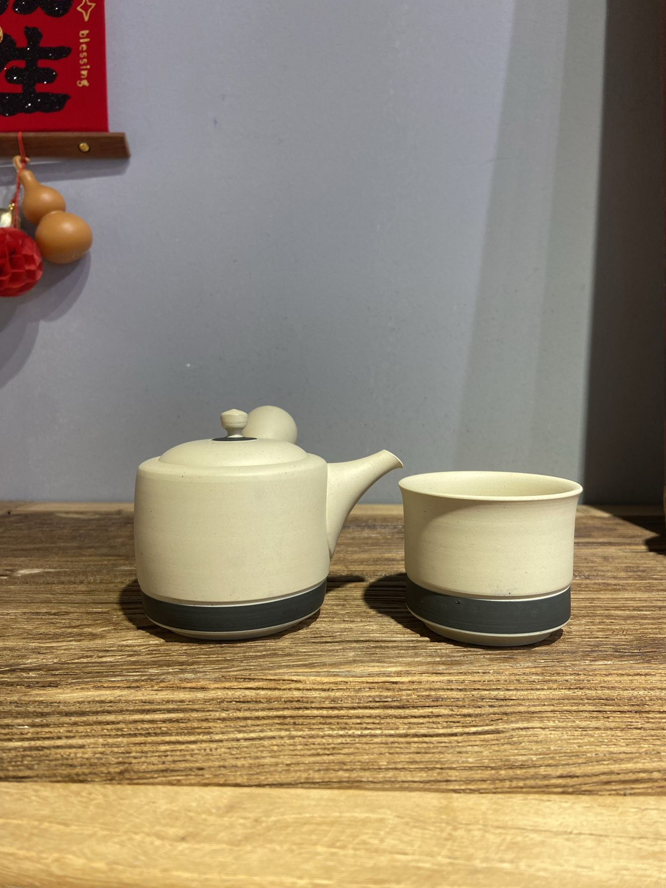 日本常滑烧隐退名家水上清樱山 白泥简洁唯美日式侧把急须泡茶壶