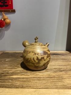 日本常滑烧已故名家 藤井规仙手作自然釉大容量侧把急须泡茶壶