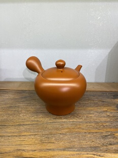 常滑烧已故匠人肥田菁圃作 老朱泥素壶日式侧把急须壶 泡茶壶