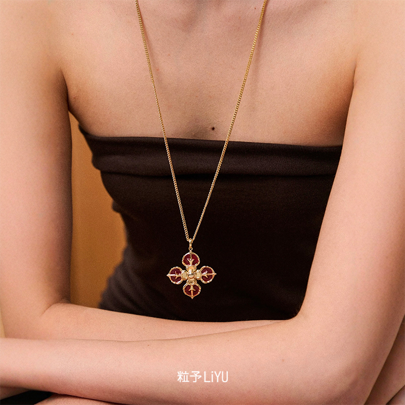 Dare买手店 粒予LIYU 金刚杵项链红珐琅原创中式藏式饰品首饰百搭