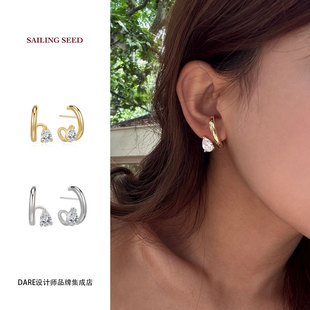 Dare买手店 sailing seed 悬浮水滴耳环金色高级耳挂小众复古耳饰