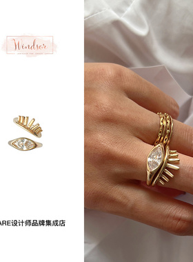 Dare买手店 LHwindsor温莎珠宝 长睫毛两枚组合戒指金色欧美复古