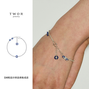Dare买手店 TWOR正品青金石花朵银手链925银复古原创设计手工首饰