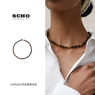 scho 韩国品牌 虎眼石串珠项链小众纯银饰品 3折