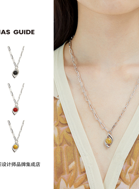 BIAS GUID 菱形天然宝石项链925银原创设计高级精致叠戴饰品首饰