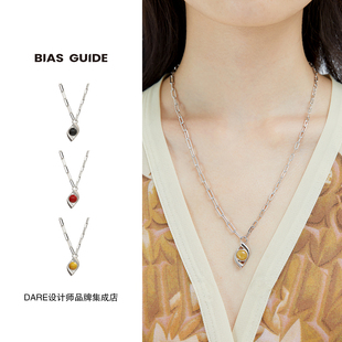 GUIDE菱形天然宝石项链925银原创设计高级精致叠戴饰品首饰 BIAS