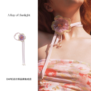 Dare买手店 A ray of sunlight法绣扶桑花飘带项链度假小众首饰女