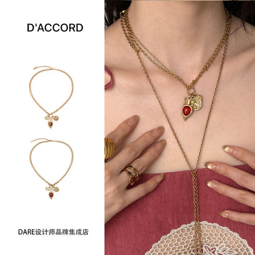Dare买手店 DACCORD 酒壶橄榄叶短项链金色复古vintage首饰小众女