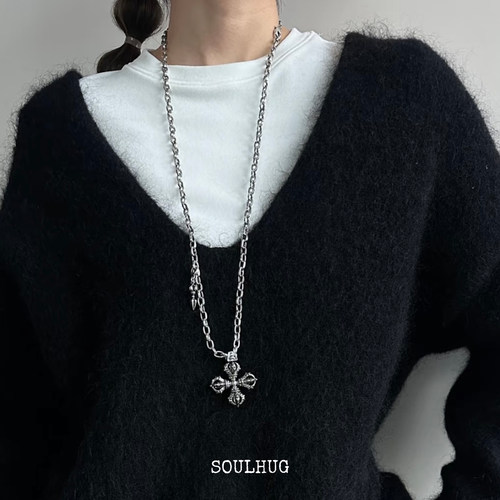 Dare买手店 soulhug复古十字金刚杵项链做旧长款小众原创设计饰品