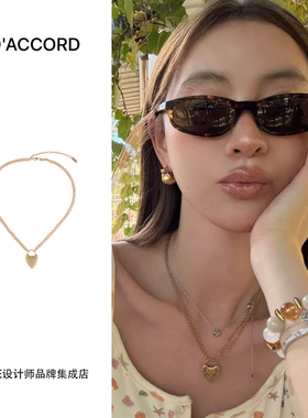 Dare买手店 DACCORD罗马鎏金雕刻双层做旧项链金色复古爱心首饰女
