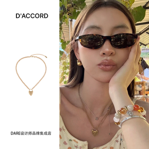 Dare买手店 DACCORD罗马鎏金雕刻双层做旧项链金色复古爱心首饰女