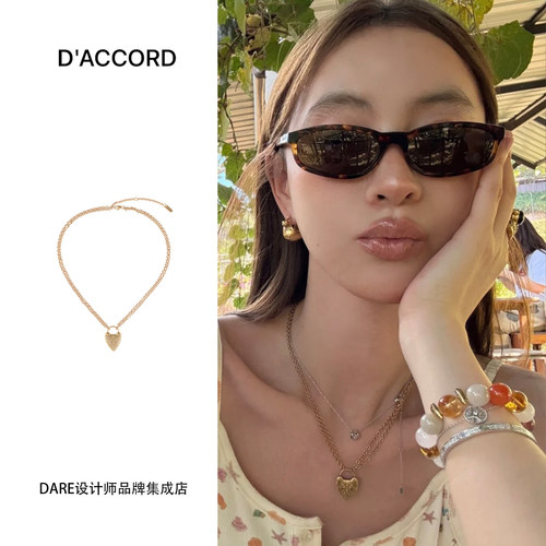 Dare买手店 DACCORD罗马鎏金雕刻双层做旧项链金色复古爱心首饰女