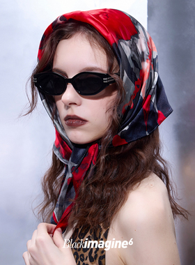 blackimagine6《Lost in red 》迷失红色抽象图案桑蚕丝真丝方巾