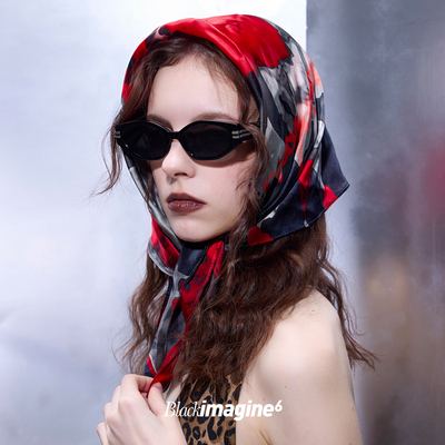 blackimagine6《Lost in red 》迷失红色抽象图案桑蚕丝真丝方巾