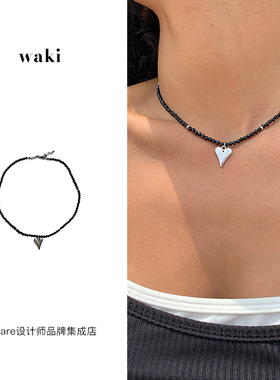 周洁琼同款买手店waki正品黑色爱心项链choker天然石小众串晶首饰
